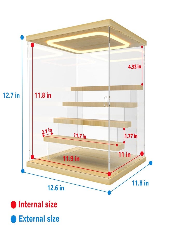 Nynelly Acrylic Lighted Display Case for Collectibles, 5 Tier Figure Display Box with Door and Steps, Assemble Dustproof LED Showcase Storage Box for Mini Figures, Funko Pop, Toys, Wood Color - Image 2